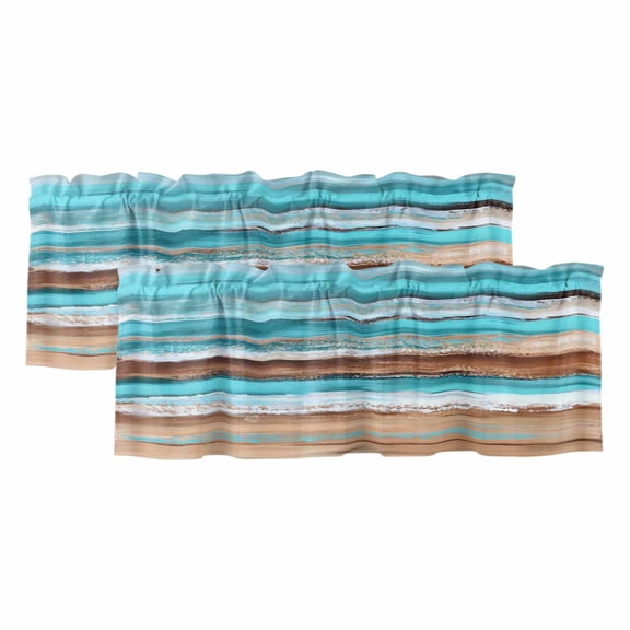 2 Pack Vintage Wooden Valance for Window Board Abstract Blue Turquoise Wood Grain Kitchen Valance Rod Pocket Short Curtain Topper Decorative Window Treatment for Living Room Bedroom 42"x12"
