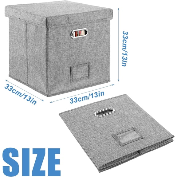 2 Pack Vinyl Record Storage Box, 13 Inch Lps Organizer with Lid, Play Music Collection Holder, Holds 100+ Albums, Stackable Crate with Handles for Home, Office, Studio$$Office