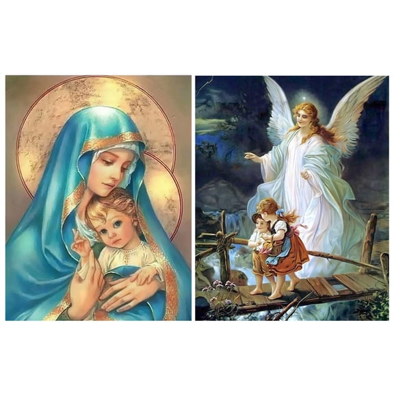 2-Pack Virgin Mary Diamond Painting Kits - 5D DIY Diamond Art for Adults Kids - Full Drill Gem Art Home Wall Decor Gifts, 12x16in, Pattern#5