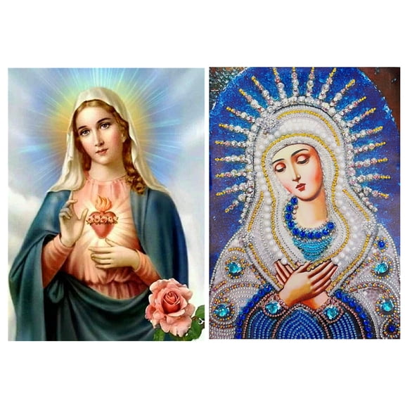 2-Pack Virgin Mary Diamond Painting Kits - Mother Mary Full Drill 5D DIY Diamond Art for Adults Kids Home Wall Decor Gifts, 12x16in, Pattern#18