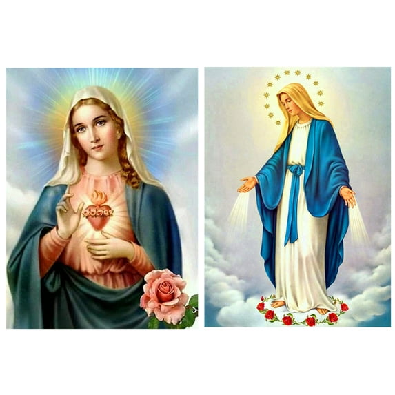 2-Pack Virgin Mary Diamond Painting Kits - Sacred Heart Full Drill 5D DIY Diamond Art for Adults Kids Home Wall Decor Gifts, 12x16in, Pattern#6