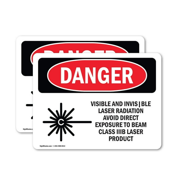 (2 Pack) Visible And Invisible Laser OSHA Danger Sign 18 Inch X 12 Inch Vinyl Label Decal Sticker Weather Resistant, UV Protected for Workplace, Business, and Construction Site, Made in