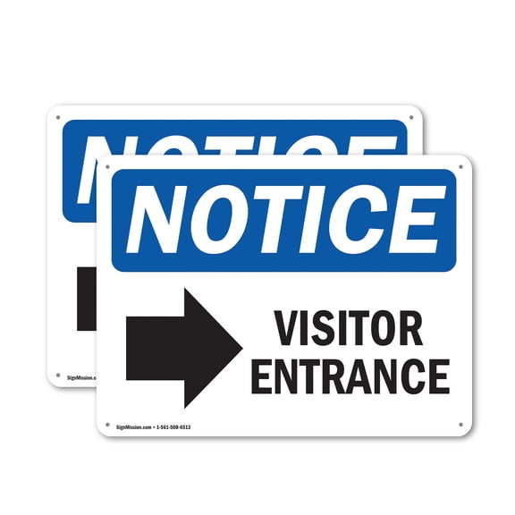 (2 Pack) Visitor Entrance [Right Arrow] OSHA Notice Sign 24 Inch X 18 Inch Indoor / Outdoor Rust-Free Aluminum Metal Signs for Workplace, Workshop, and Construction Site, Made in the