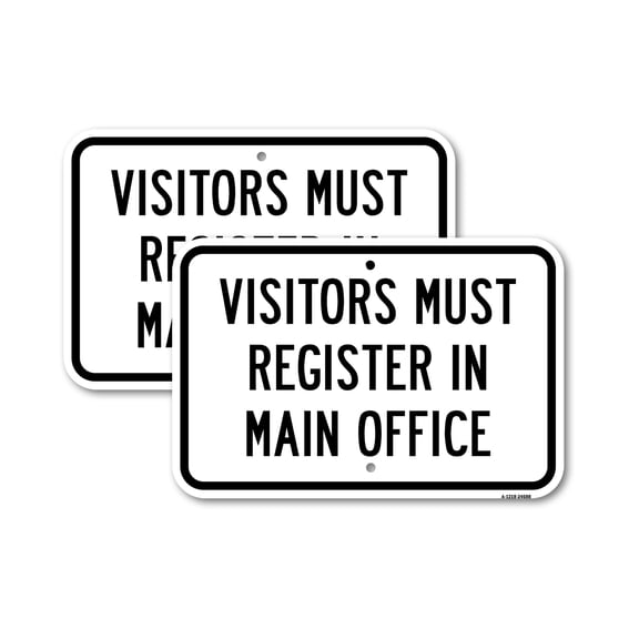 (2 Pack) Visitors Must Register In Main Office | 18" X 24" Heavy-Gauge Aluminum Sign | Rust Free Aluminum, Weather Resistant, Waterproof, Fade Resistant, 2 Pre-drilled Holes