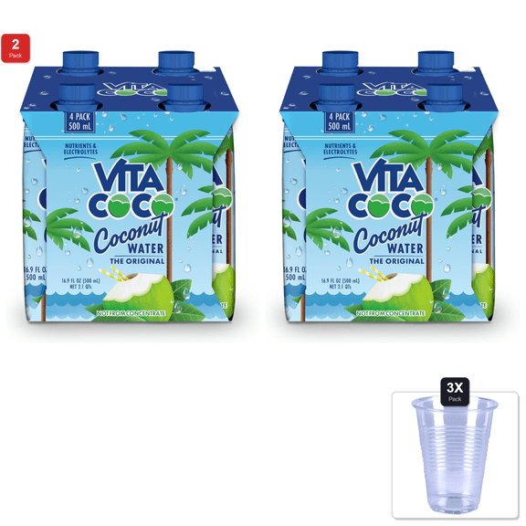 2 Pack | Vita Coco Coconut Water, 16.9 Ounce (Pack Of 4) & 3x Disposable Cup