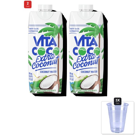 2 Pack | Vita Coco Extra Coconut 16.9 Fl Oz (1 Count) & 3x Disposable Cup