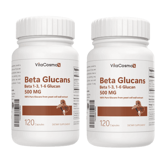2 Pack - VitaCosmoX Beta Glucan Capsules 500mg Per Serving (120 Vegetarian Capsules) 1,3D Glucan Supplement