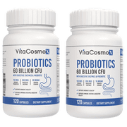 2 Pack VitaCosmoX Probiotic 60 Billion with Prebiotics, Immune Function, Healthy Digestion 120 Ct