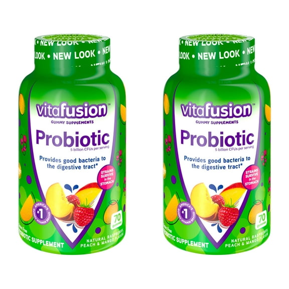 2 Pack Vitafusion Probiotic Gummy Supplement Raspberry Peach Mango 70 Gummies