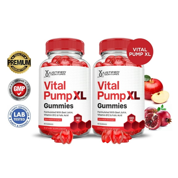 (2 Pack) Vital Pump XL Performance Gummies 1000MG Advanced Formula Vital PumpXL Formulated with Beet Juice ACV Pomegranate Beet Powder B12 Vegan Non GMO 120 Gummys
