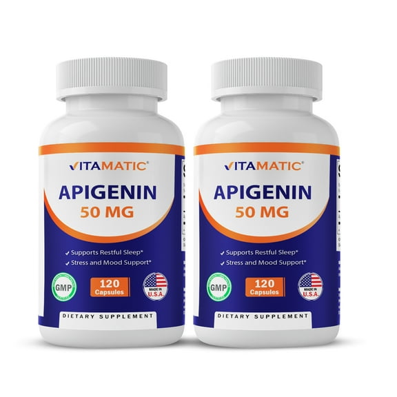 2 Pack Vitamatic Apigenin 50mg - 120 Vegetarian Capsules (Total 240 Capsules)