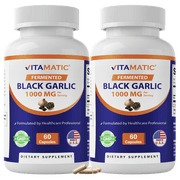 2 Pack - Vitamatic Fermented Black Garlic Extract 1000 mg 60 Capsules - Non-GMO, Gluten Free - Antioxidant and Cholesterol Support Total 120 Capsules 1000mg