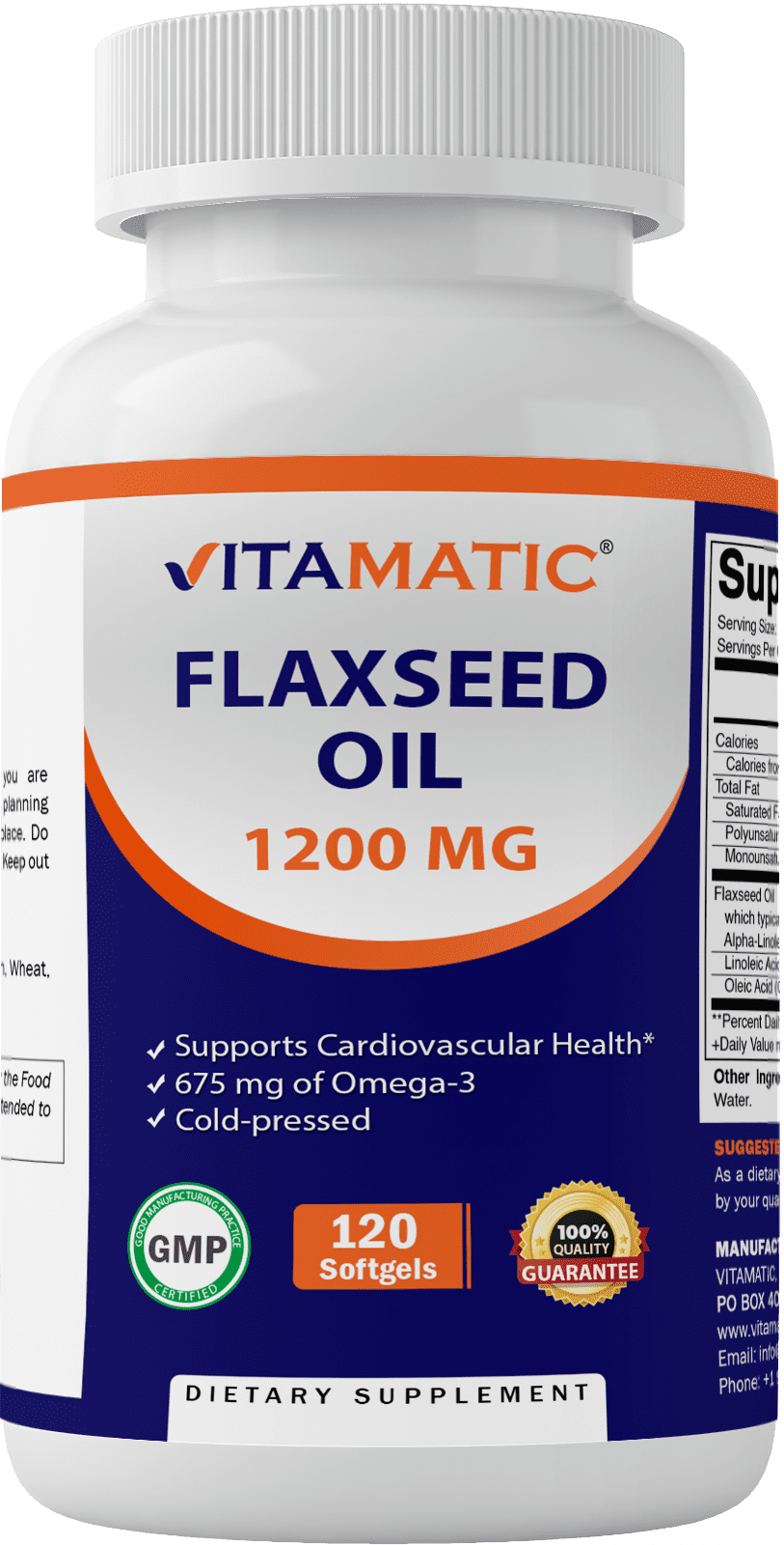 2 Pack Vitamatic Flaxseed Oil 1200mg 120 from Cold Pressed Flax Seed - 675 mg of ALA Omega 3 Fatty Acids for Improving Heart Health