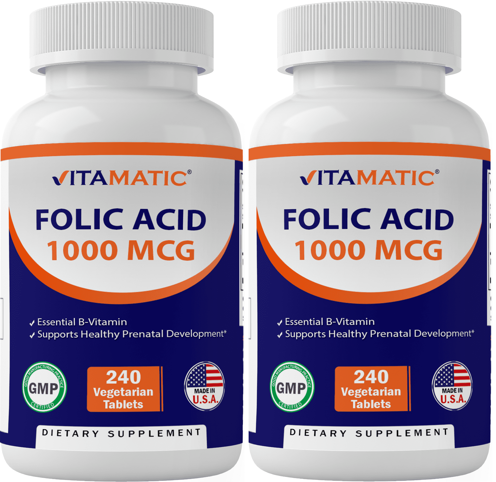 Vitamatic Folic Acid 1000 mcg - 2 Pack, 480 Vegetarian Tablets, Vitamin ...