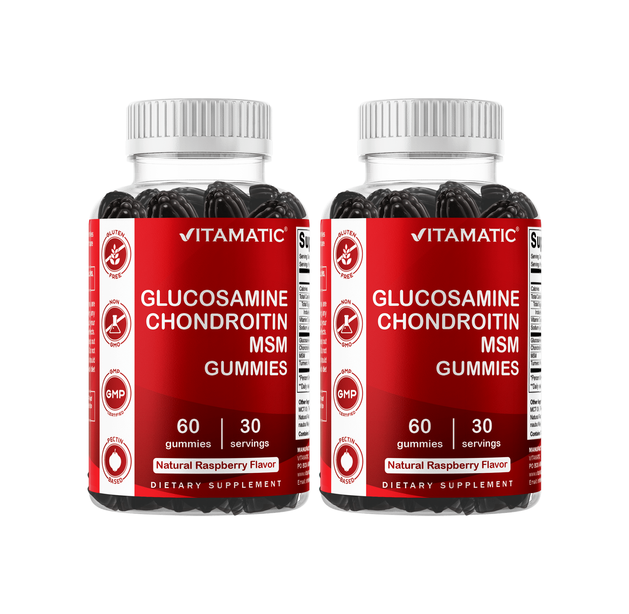2 Pack Vitamatic Glucosamine Chondroitin Gummies with MSM & Vitamin E - Joint Support - 60 Pectin Based Gummies