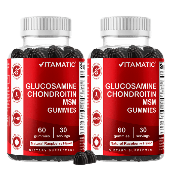 2 Pack Vitamatic Glucosamine Chondroitin Gummies with MSM & Vitamin E - Joint Support - 60 Pectin Based Gummies