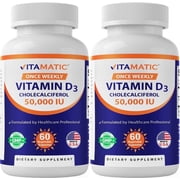 2 Pack - Vitamatic High Potency Vitamin D3 50,000 IU as Cholecalciferol, Once Weekly Dose, 1250 mcg, 60 Veggie Capsules Total 120 Capsules
