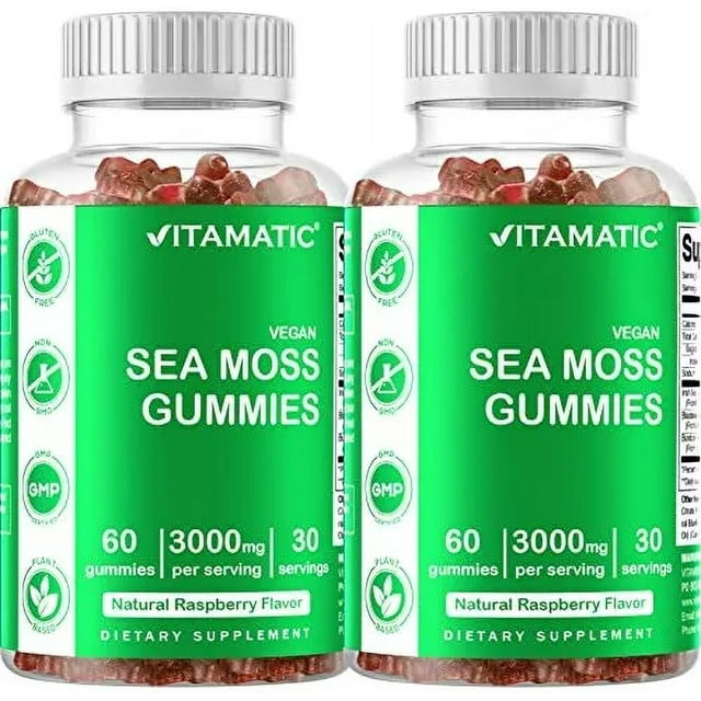 2 Pack Vitamatic Irish Sea Moss Gummies - 3000 mg - 60 Vegan Gummies ...