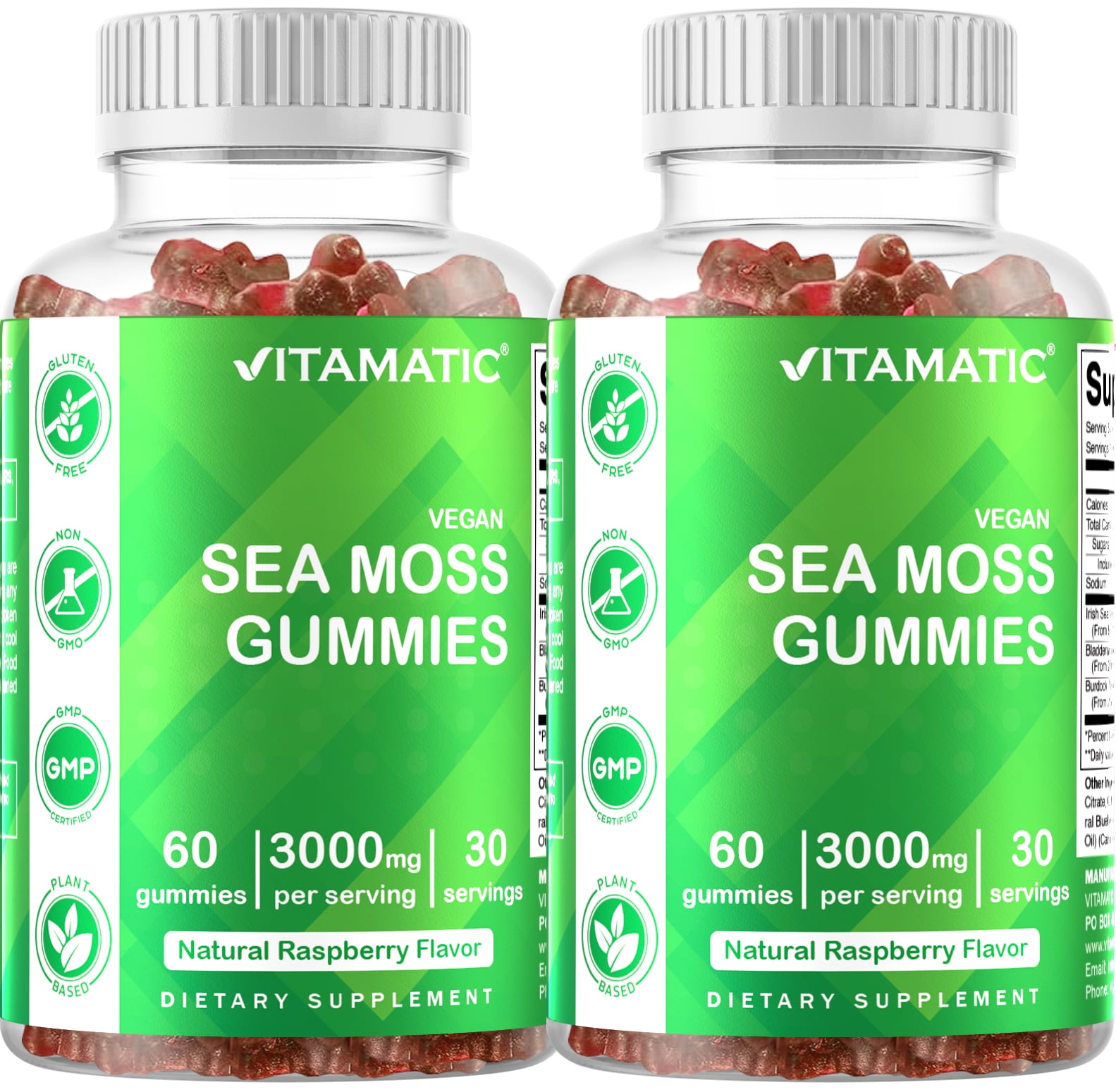 2 Pack Vitamatic Irish Sea Moss Gummies - 3000 mg - 60 Vegan Gummies ...
