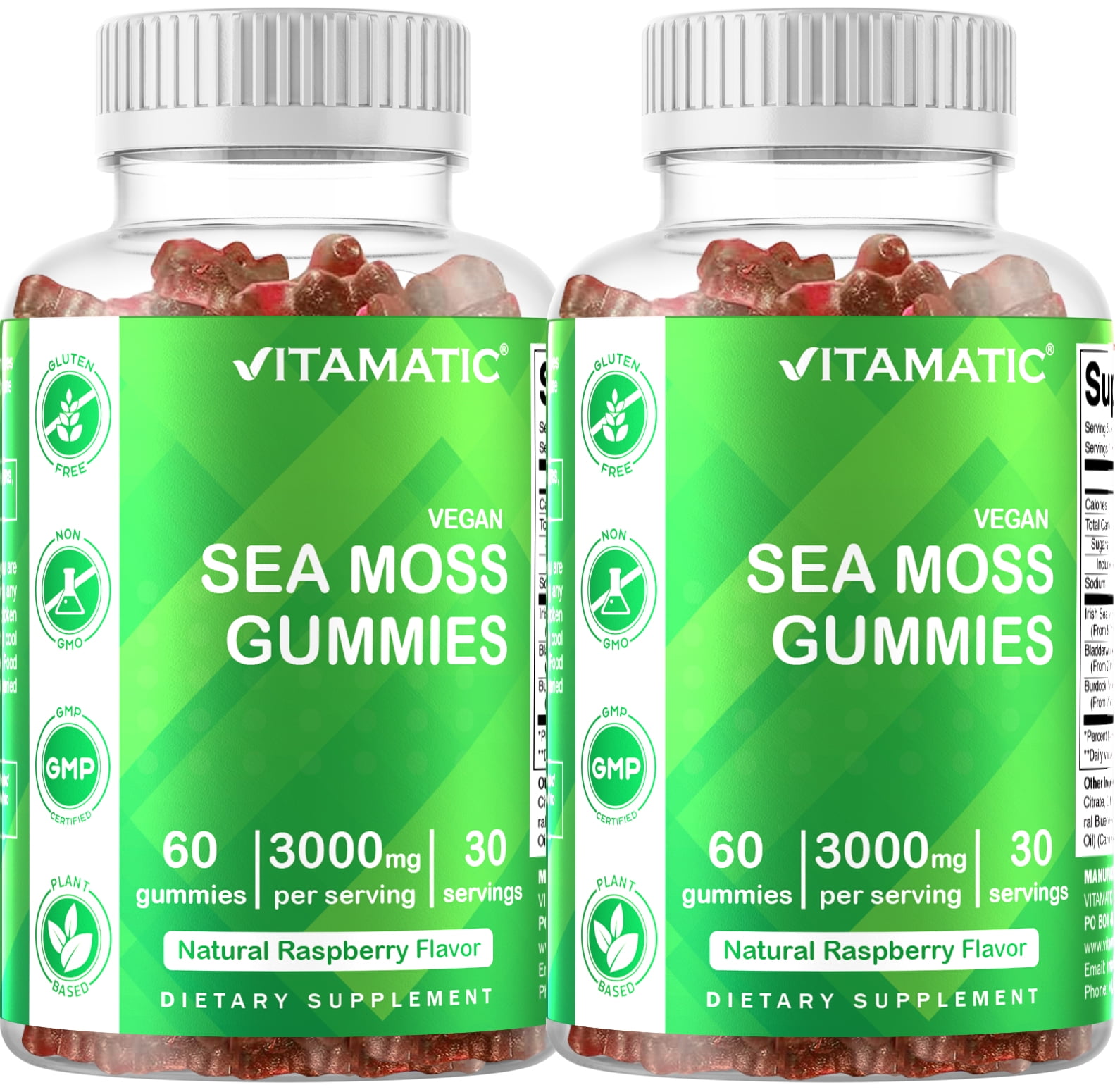 2 Pack Vitamatic Irish Sea Moss Gummies - 3000 mg - 60 Vegan Gummies - Made with Bladderwrack & Burdock Root - Seamoss Supplement for Thyroid, Energy, Immune Support