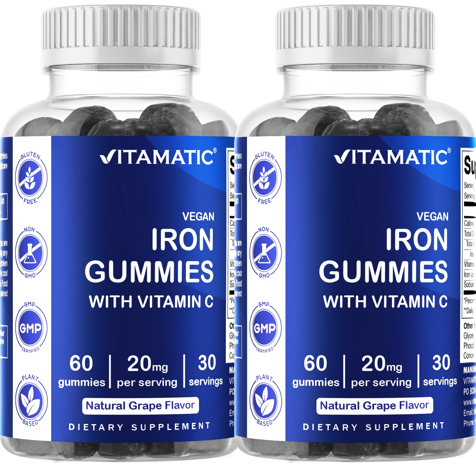 2 Pack Vitamatic Iron Gummies Supplement for Women & Men 20mg