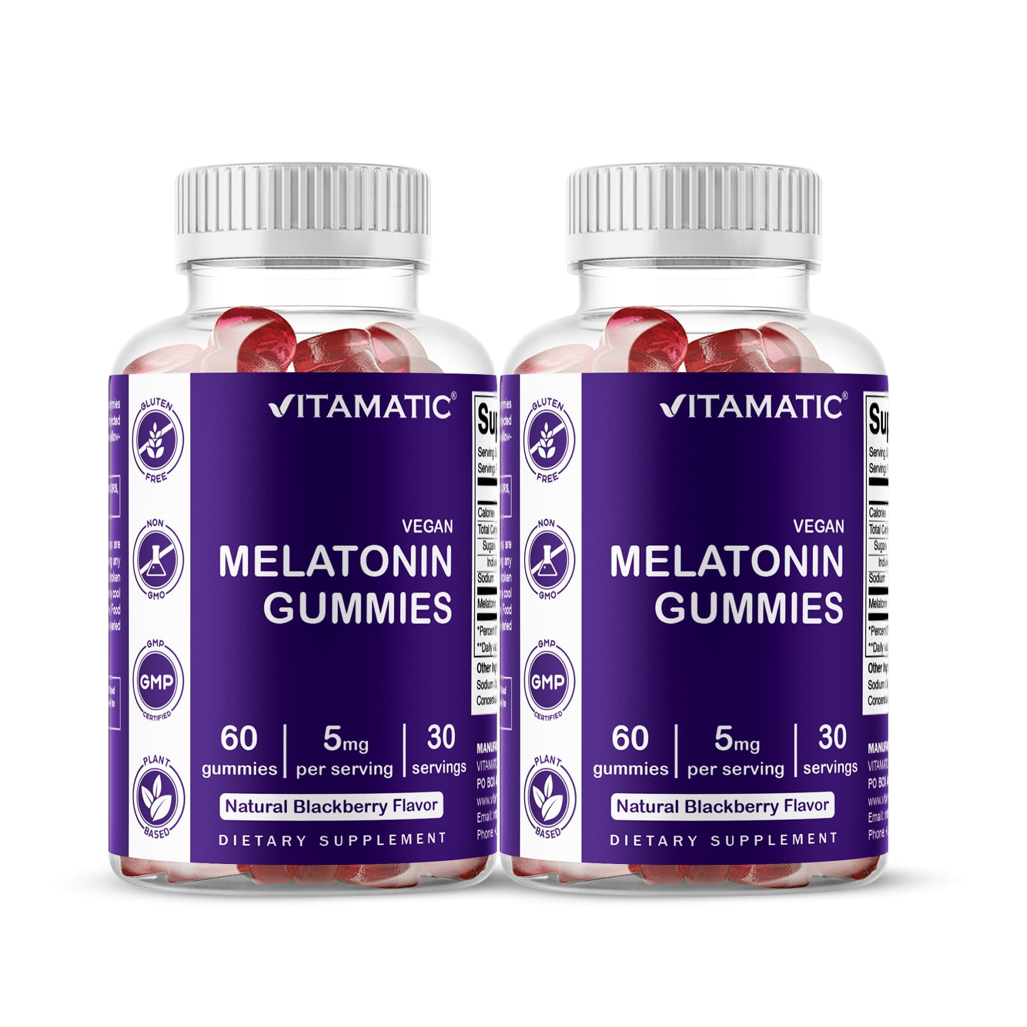 2 Pack Vitamatic Melatonin Gummies for Kids & Adults - (2.5mg 5mg & 10mg Doses) - 60 Vegan Gummies - Natural Sleep Aid Supplement (Total 120 Gummies)