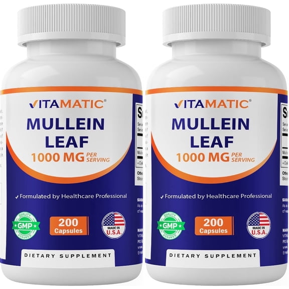 2 Pack - Vitamatic Mullein Leaf 1000mg per Serving - Supports Healthy Respiratory, Bronchial & Immune Function - 200 Ct
