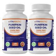 2 Pack - Vitamatic Pumpkin Seed Oil 2000mg Softgel Capsules per serving - 180 Softgels - 1000 mg per Softgels Total 360 softgels