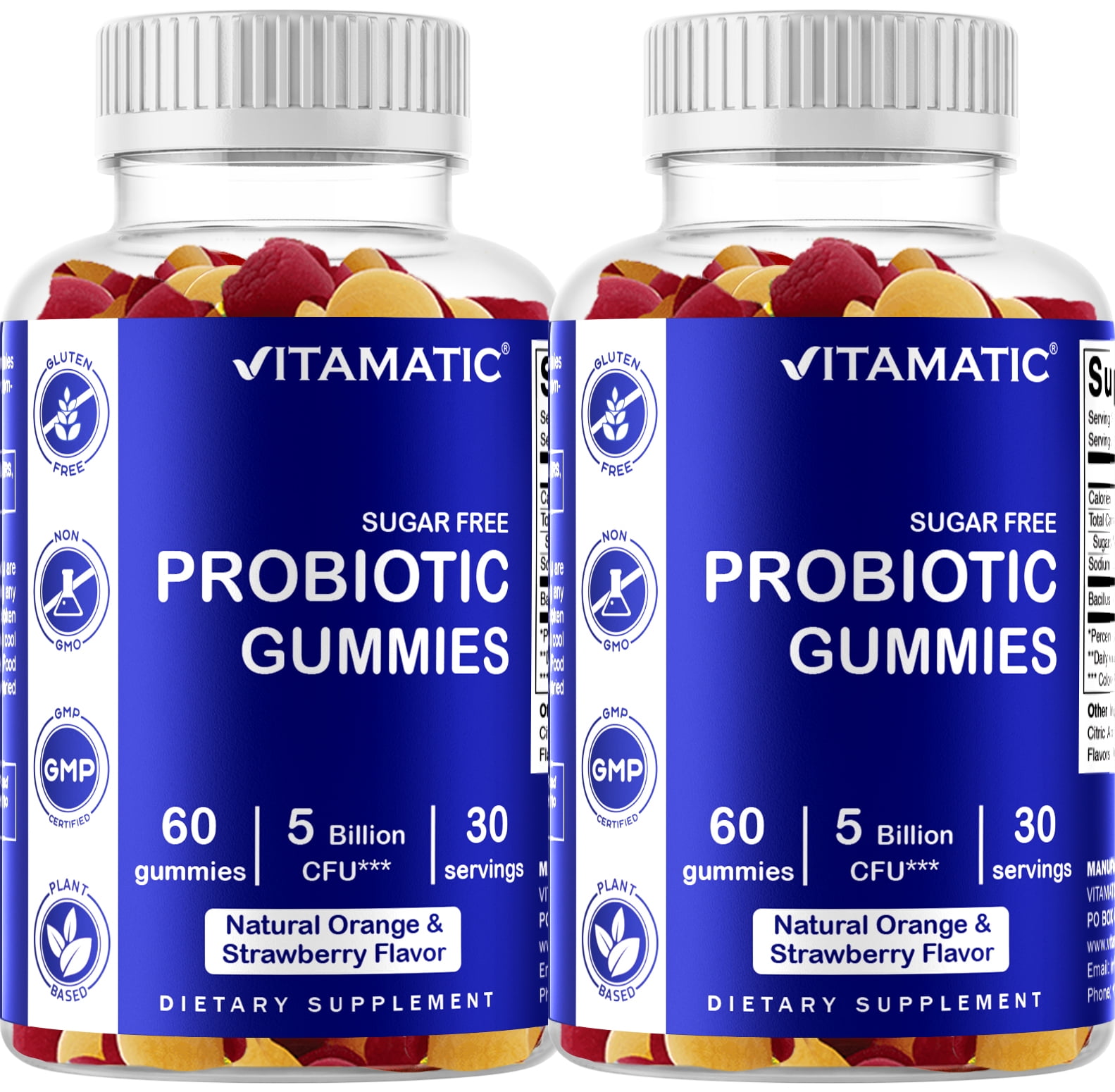 2 Pack Vitamatic Sugar Free Probiotic Gummies for Men and Women 5 Billion CFUs - Digestive, Immune & Gut Health - Gluten Free