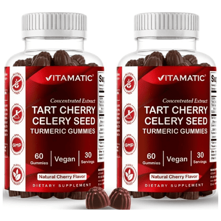 2 Pack Vitamatic Tart Cherry with Celery Seed Gummies - 4000 mg Serving - Powerful Uric Acid Cleanse for Joint Comfort, Healthy Sleep Cycles & Muscle Recovery