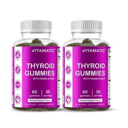 2 Pack Vitamatic Vegan Thyroid Support Gummies with Iodine & Kelp - 60 Count Plant Based