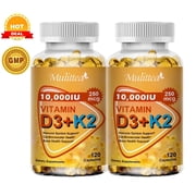 2 Pack Vitamin D3 K2 Supplement - 10000 IU Extra Strength - for Bone, Teeth, Muscle Support -240 Count
