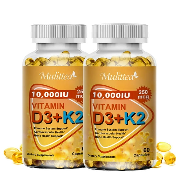 (2 Pack) Vitamin D3 + K2 Supplement, Supports Immune System, Bones Health, 60 Vegen Capsules