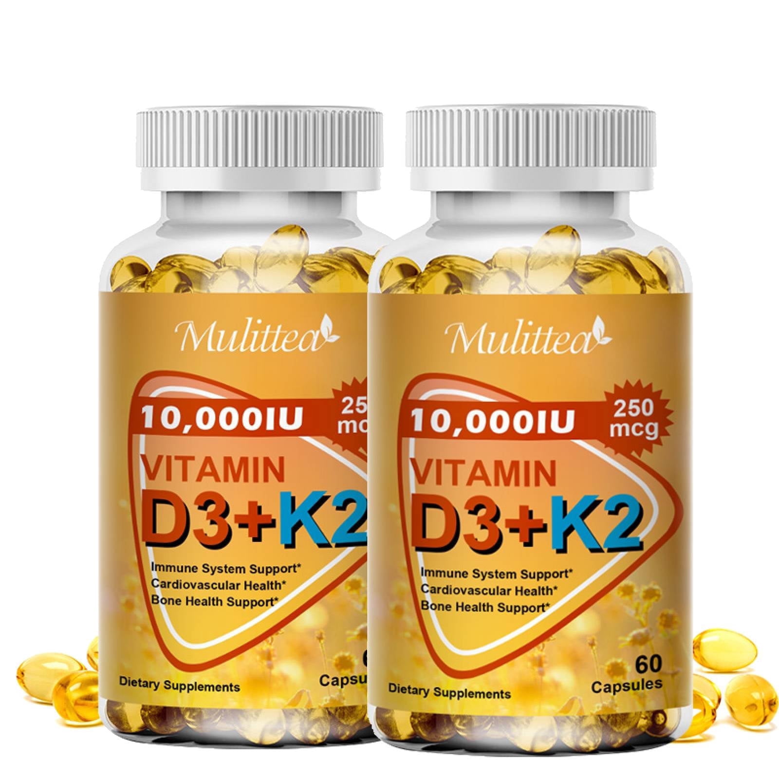 (2 Pack) Vitamin D3 + K2 Supplement, Supports Immune System, Bones Health, 60 Capsules