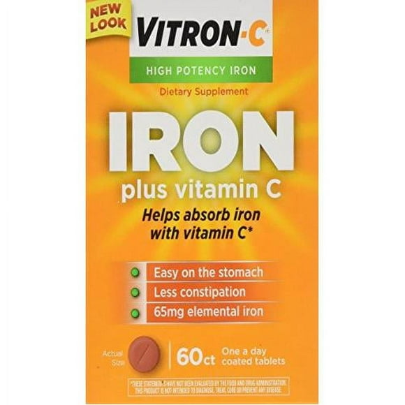 2 Pack Vitron C Once A Day High Potency Iron and Vitamin C Tablets 60 Count Each
