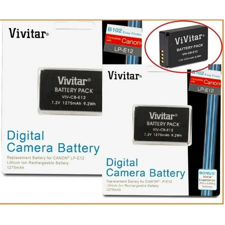 2 Pack Vivitar LP-E12 Ultra High Capacity 1275mAh Li-ion Battery for CANON REBEL SL1, EOS M, 100D