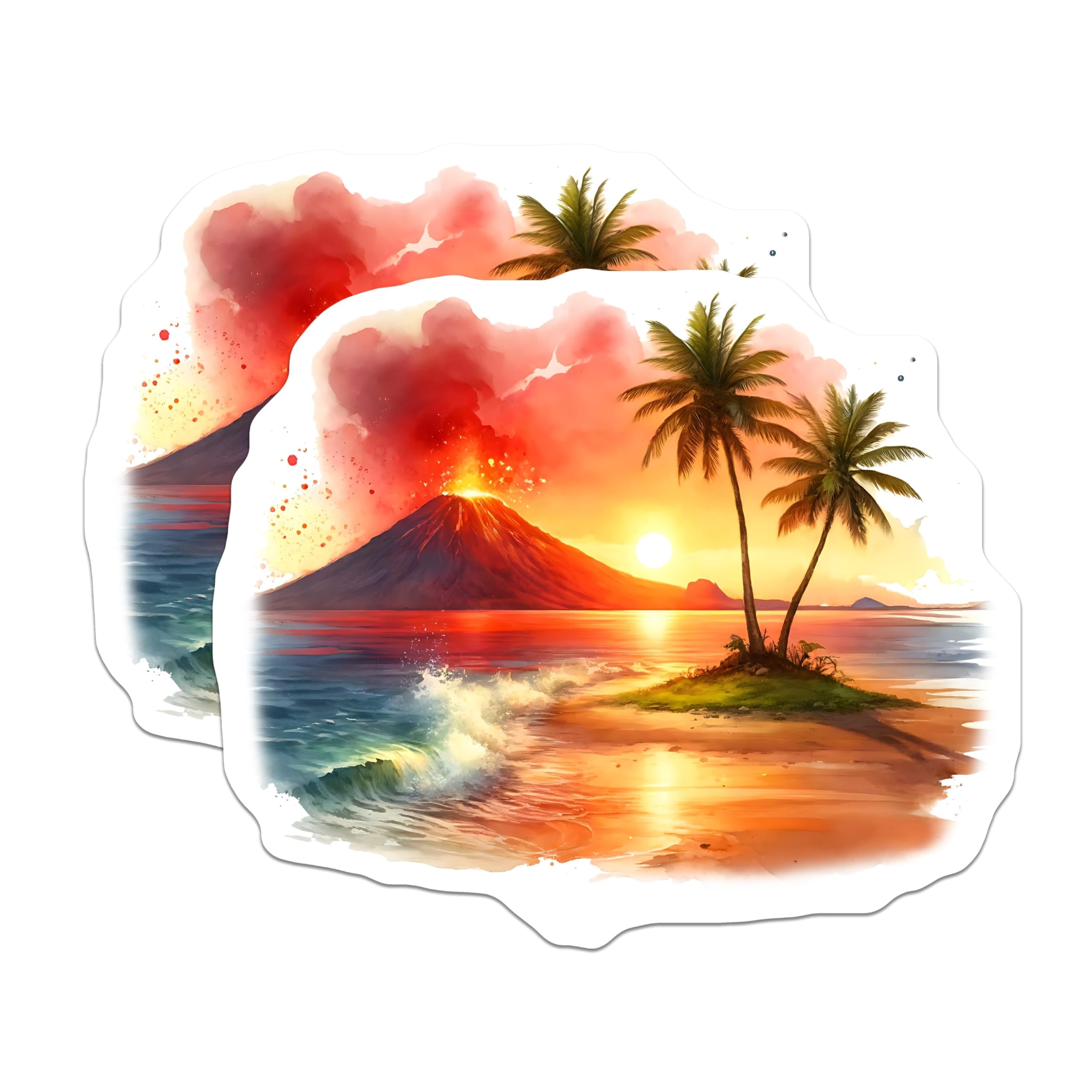 Volcano Sticker Book (2 Pack) Volcano Stickers - Tropical Beach Stickers - Island Sunset Art ...