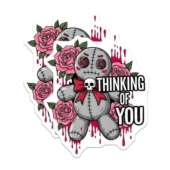 (2 Pack) Voodoo Doll Stickers - Thinking of You - Goth Rose Stickers - 5" On Longest Side - Sticks to Smooth Flat Surfaces - Made in USA - BMCS17420