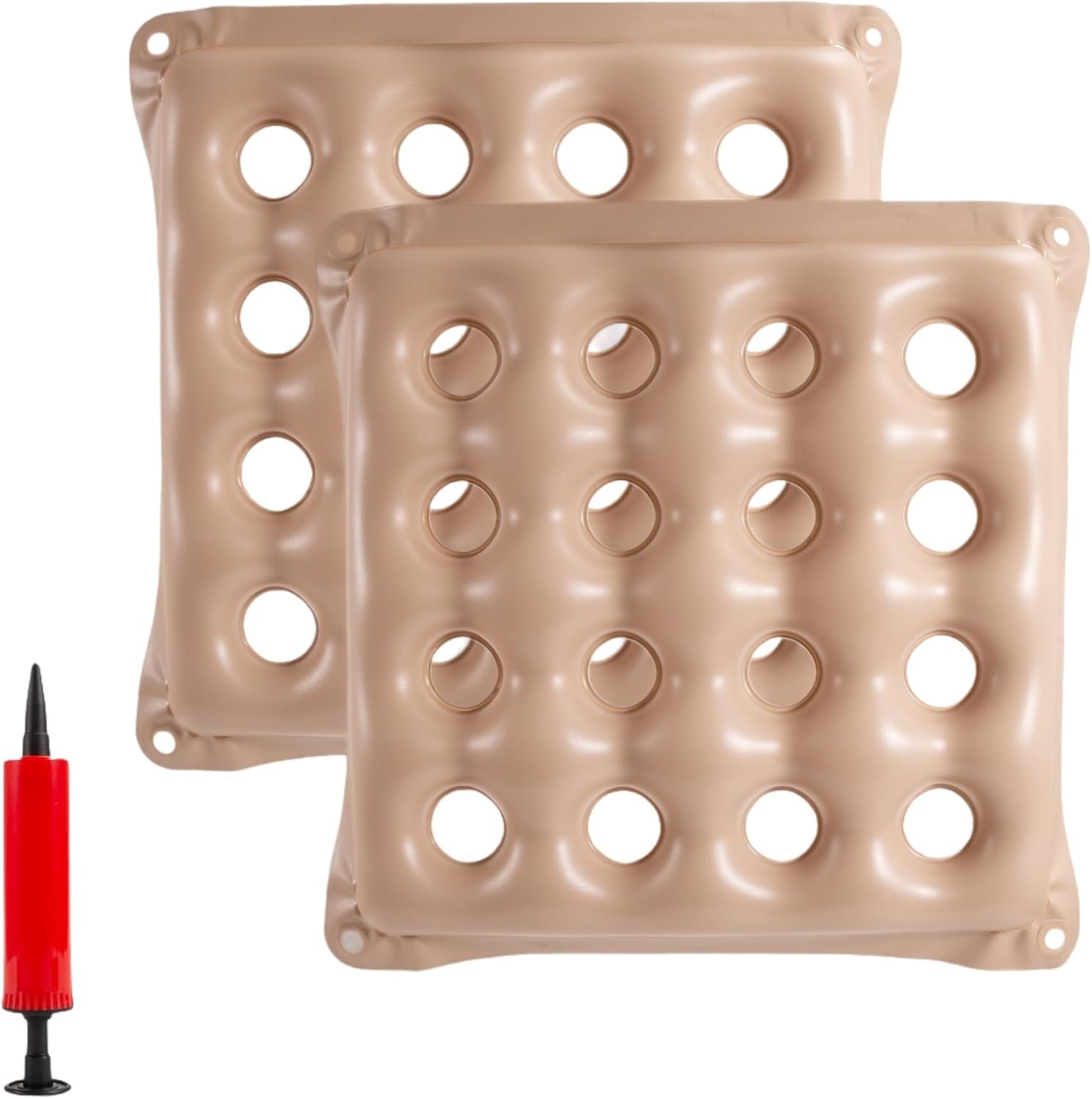 2-Pack Waffle Inflatable Seat ns with Pump, 18 Inch Beige 16-Hole Air n ...