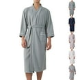 thumbnail image 1 of 2 Pack Waffleknit Robes for Men with Pockets and Belt Long Sleeve Pajamas Bathrobes Mens Casual Solid Open Front Loose Below-Knee-Length Loungewear Bath Robe, 1 of 8