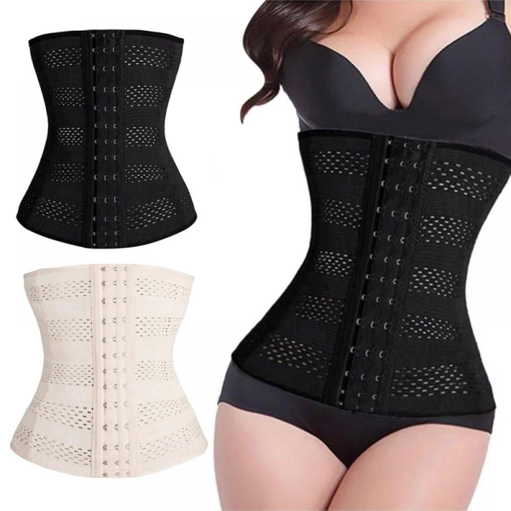 2 Pack Women's Waist Trainer Corset for Everyday Wear Steel Boned Tummy  Control Body Shaper with Adjustable Hooks 