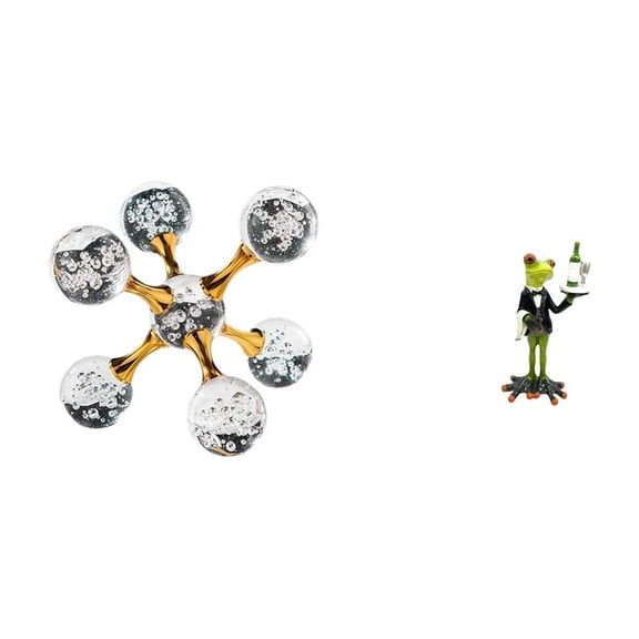 2 Pack Waiter Frog Statue Sphere Figurine Desktop Tabletop Glass Resin Ornament for Home Office Shelf Living Room Decor