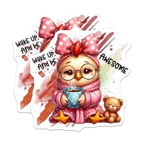(2 Pack) Wake Up and Be Awesome Magnets - Cute Cartoon Bird Magnet - Inspirational Quote Fridge Magnet - 5" On Longest Side - for Cars, Fridges, Toolboxes - Made in USA - MAG4510