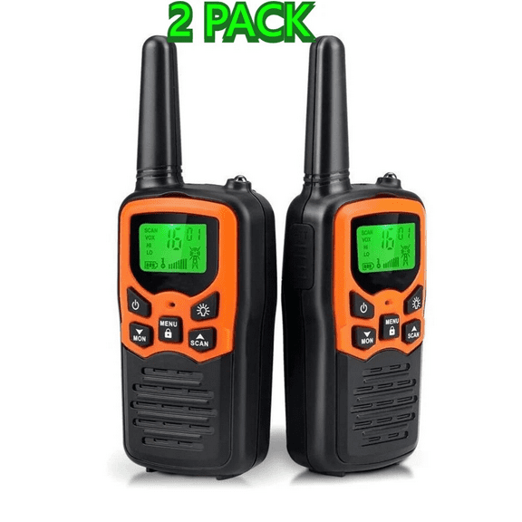 2-Pack Walkie Talkie Two-Way Radio, Long Range, Waterproof, w/ Charging Headset (Orange)