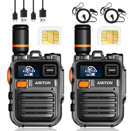 2 Pack Walkie Talkies Global Unlimited Range Two Way Radio Long Range 4G POC Radio with Sim Card Headphones for Home Business