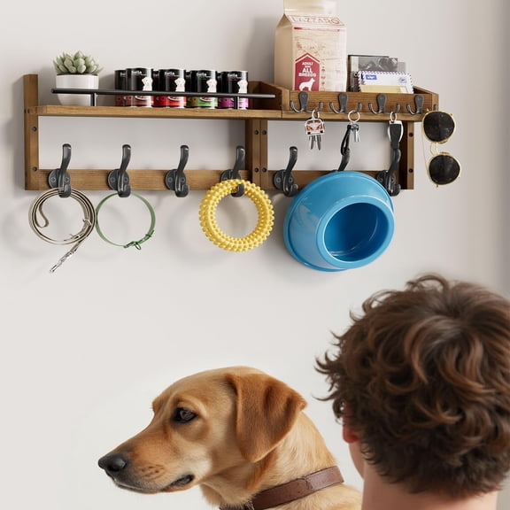 2 Pack Wall Coat Rack with Shelf and Heavy Duty Hooks, 29-Inch Wall Mounted Organizer for Entryway Bedroom or Bathroom, Includes Key and Mail Holder for Coats Hats Bags