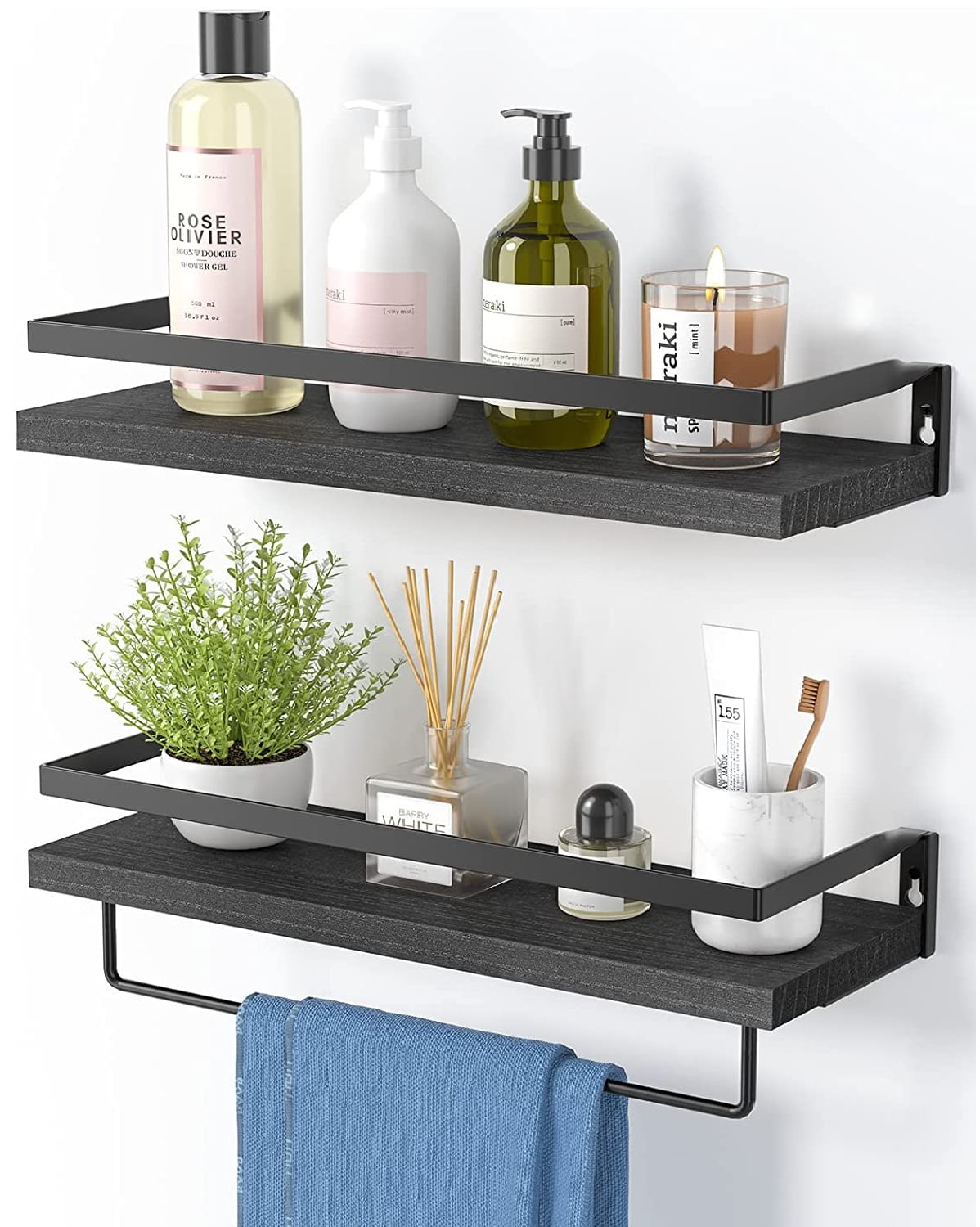 Wall-Mounted Torched Wood Paper Towel Holder with Display Shelf