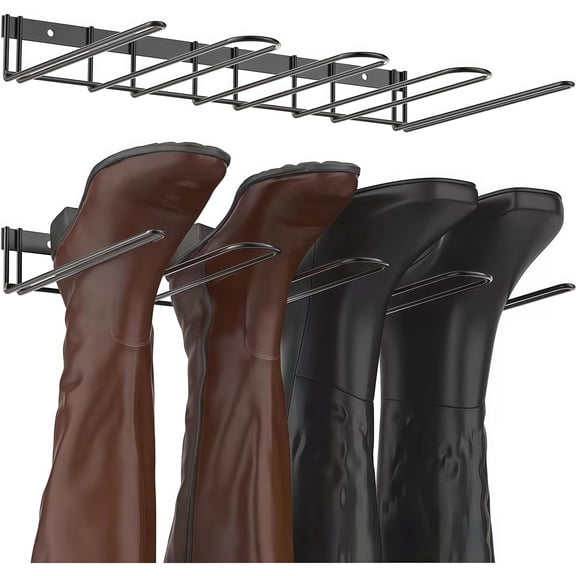 2 Pack Wall Mounted Boot Rack Organizer, Heavy Duty Metal Wader Boot Hangers, 4 Pair Boot Storage for Tall Boots, Cowboy Boots, Work Boots & Waders, Boot Tray Organizer for Entryway, Garage, Mudroom