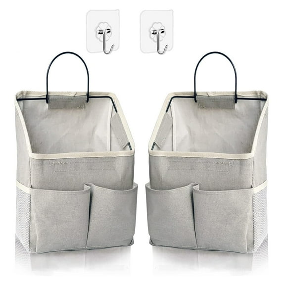 2 Pack Wall Hanging Storage Bag,Wall Hanging Organizer with Pockets, Hanging storage basket for Dormitory Bathroom Bedroom (Grey-upgraded)