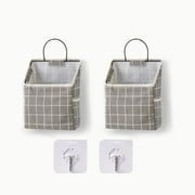 LIFTREN 2 Pack Wall Hanging Storage Bags Closet Hanging Storage for Pocket Fabric Organizer Bags Hanging Baskets for Bedroom Bathroom Kitchen(Grey Plaid)